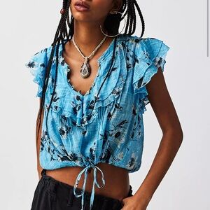 NWT Free People Naya Printed Top in Blue